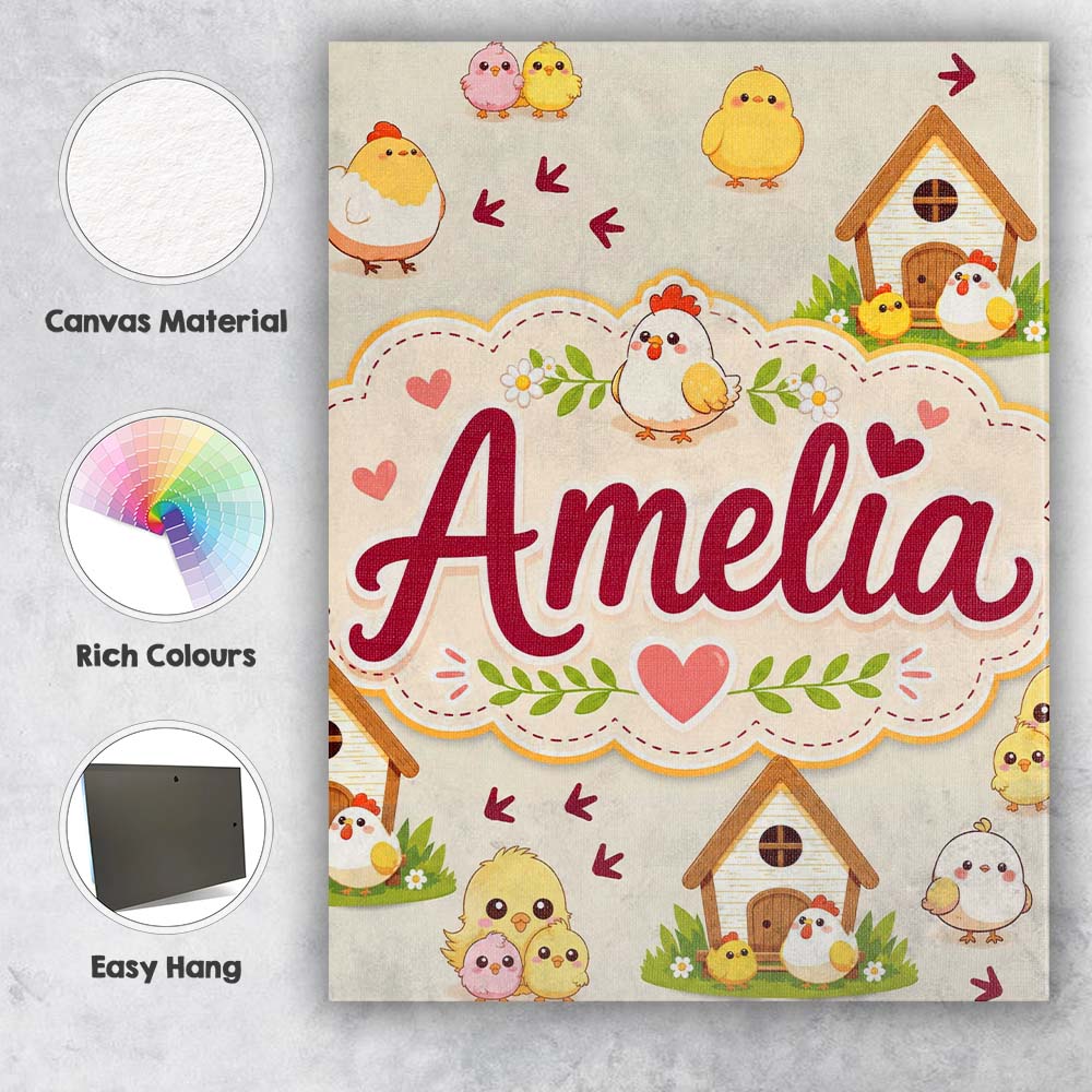 Personalised Name Cute Baby Chick Hen Coop Custom Unique Gift Idea Elegant Feature Canvas Wall Art Print Decor Picture Ready to Hang