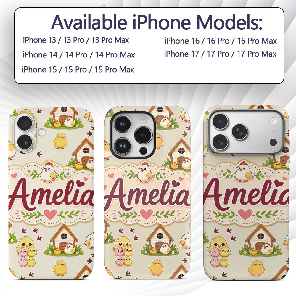 Cute Baby Chick Hen Coop Farm Cream Background Custom Name Protective Phone Case Mobile Cover Durable Everyday Smartphone Shock Resistant