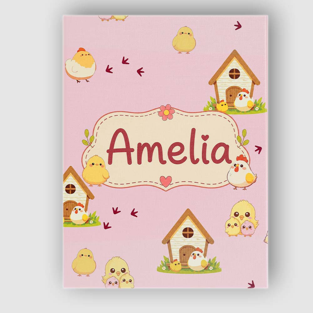 Personalised Name Cute Baby Chick Hen Coop Custom Unique Gift Idea Elegant Feature Canvas Wall Art Print Decor Picture Ready to Hang