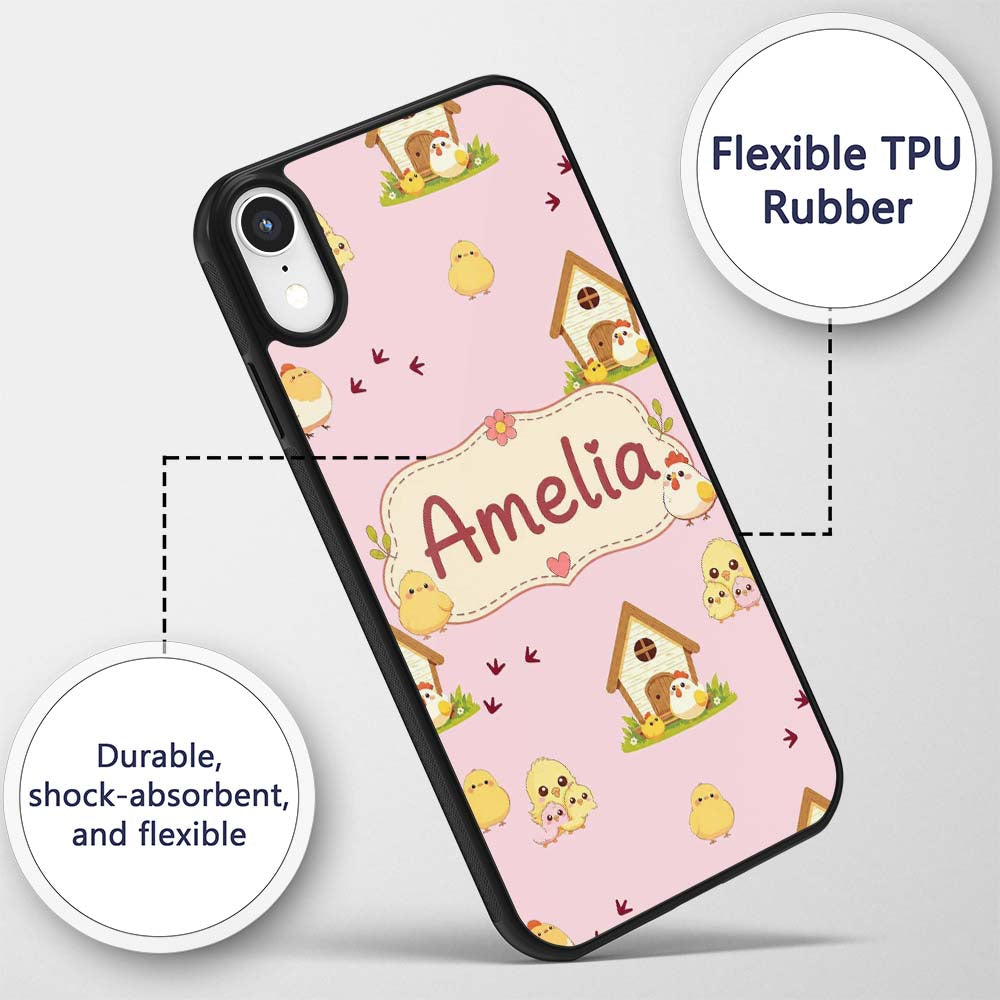 Cute Baby Chick Hen Coop Farm Printed Design Custom Name Protective Phone Case Mobile Cover Durable Everyday Smartphone Shock Resistant