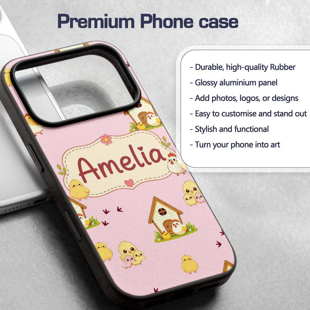 Cute Baby Chick Hen Coop Farm Printed Design Custom Name Protective Phone Case Mobile Cover Durable Everyday Smartphone Shock Resistant