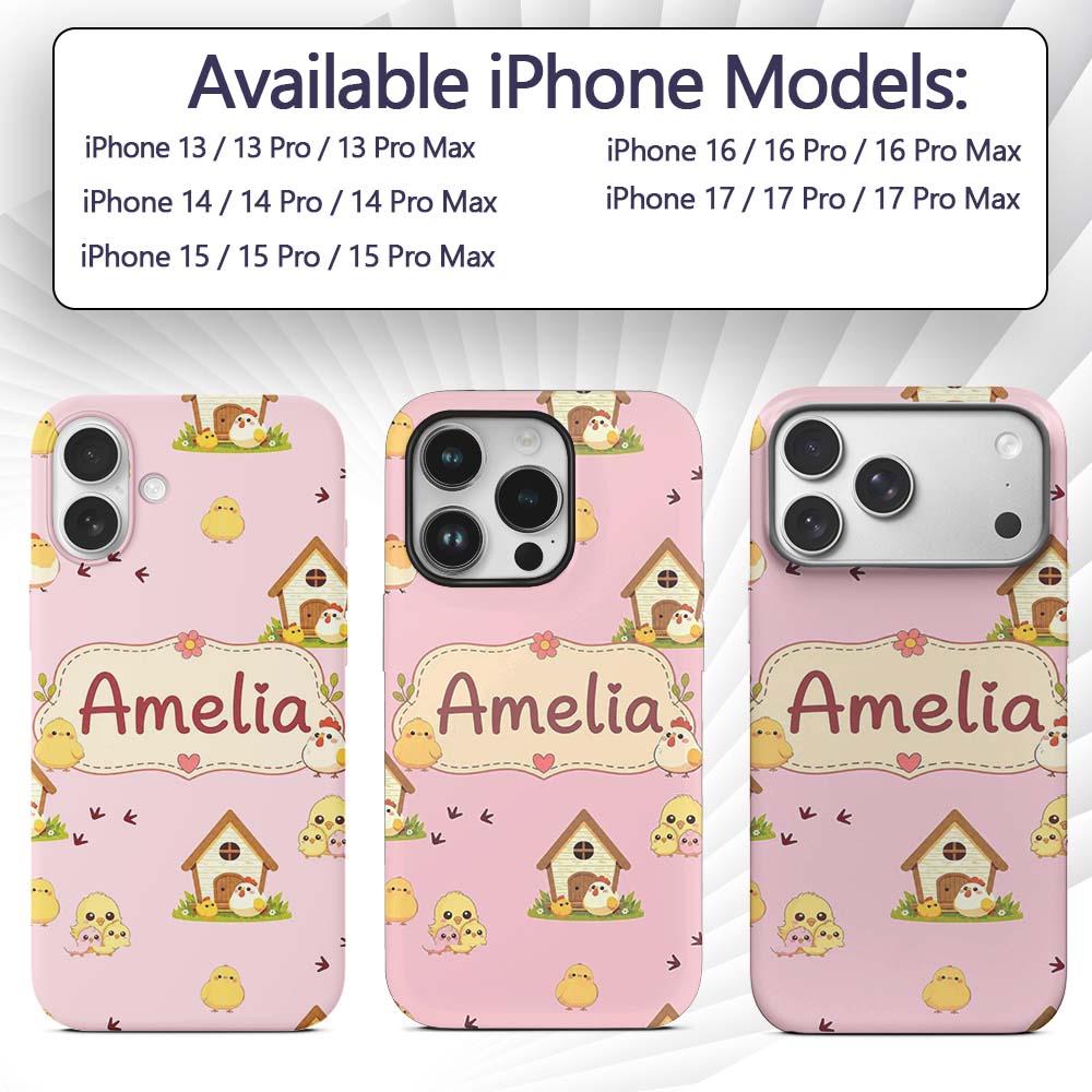 Cute Baby Chick Hen Coop Farm Printed Design Custom Name Protective Phone Case Mobile Cover Durable Everyday Smartphone Shock Resistant