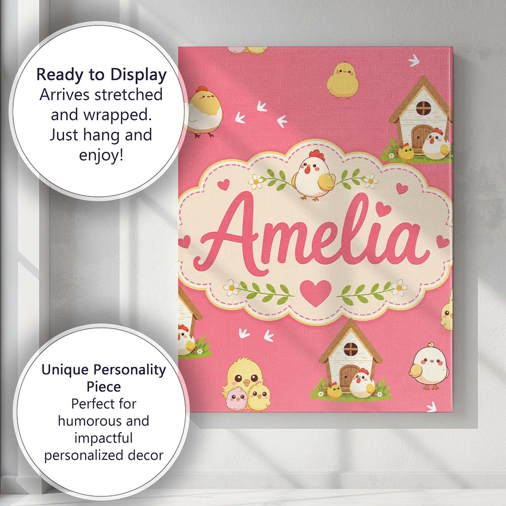 Personalised Name Cute Baby Chick Hen Coop Custom Unique Gift Idea Elegant Feature Canvas Wall Art Print Decor Picture Ready to Hang