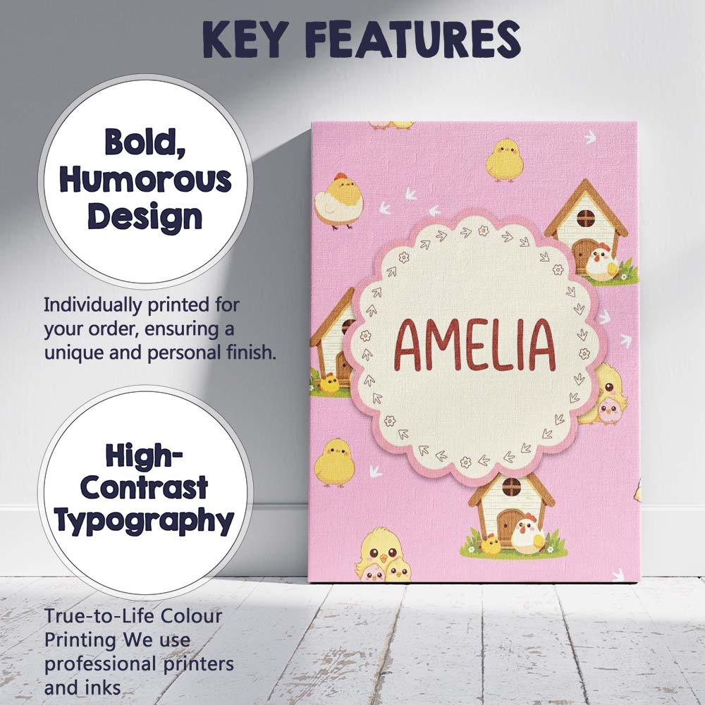 Personalised Name Cute Baby Chick Hen Coop Custom Unique Gift Idea Elegant Feature Canvas Wall Art Print Decor Picture Ready to Hang