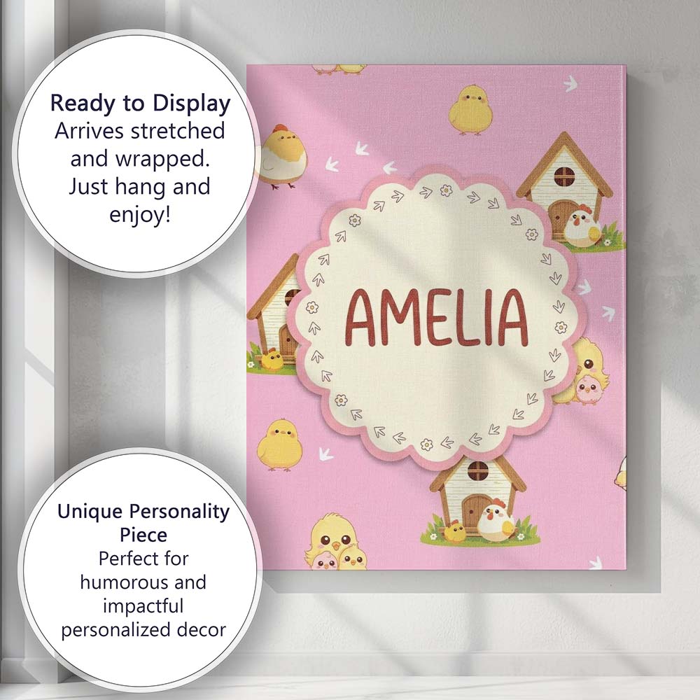 Personalised Name Cute Baby Chick Hen Coop Custom Unique Gift Idea Elegant Feature Canvas Wall Art Print Decor Picture Ready to Hang