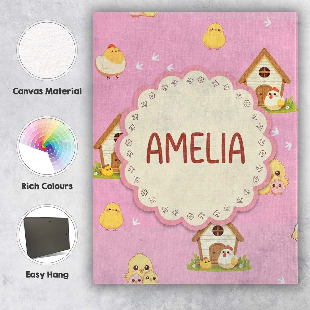 Personalised Name Cute Baby Chick Hen Coop Custom Unique Gift Idea Elegant Feature Canvas Wall Art Print Decor Picture Ready to Hang