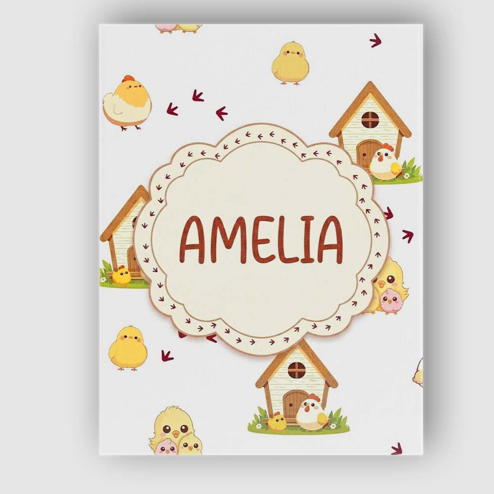 Personalised Name Cute Baby Chick Hen Coop Custom Unique Gift Idea Elegant Feature Canvas Wall Art Print Decor Picture Ready to Hang