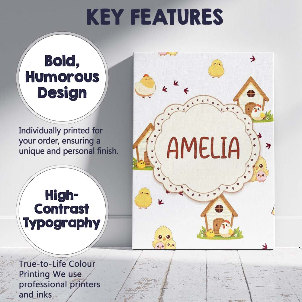 Personalised Name Cute Baby Chick Hen Coop Custom Unique Gift Idea Elegant Feature Canvas Wall Art Print Decor Picture Ready to Hang