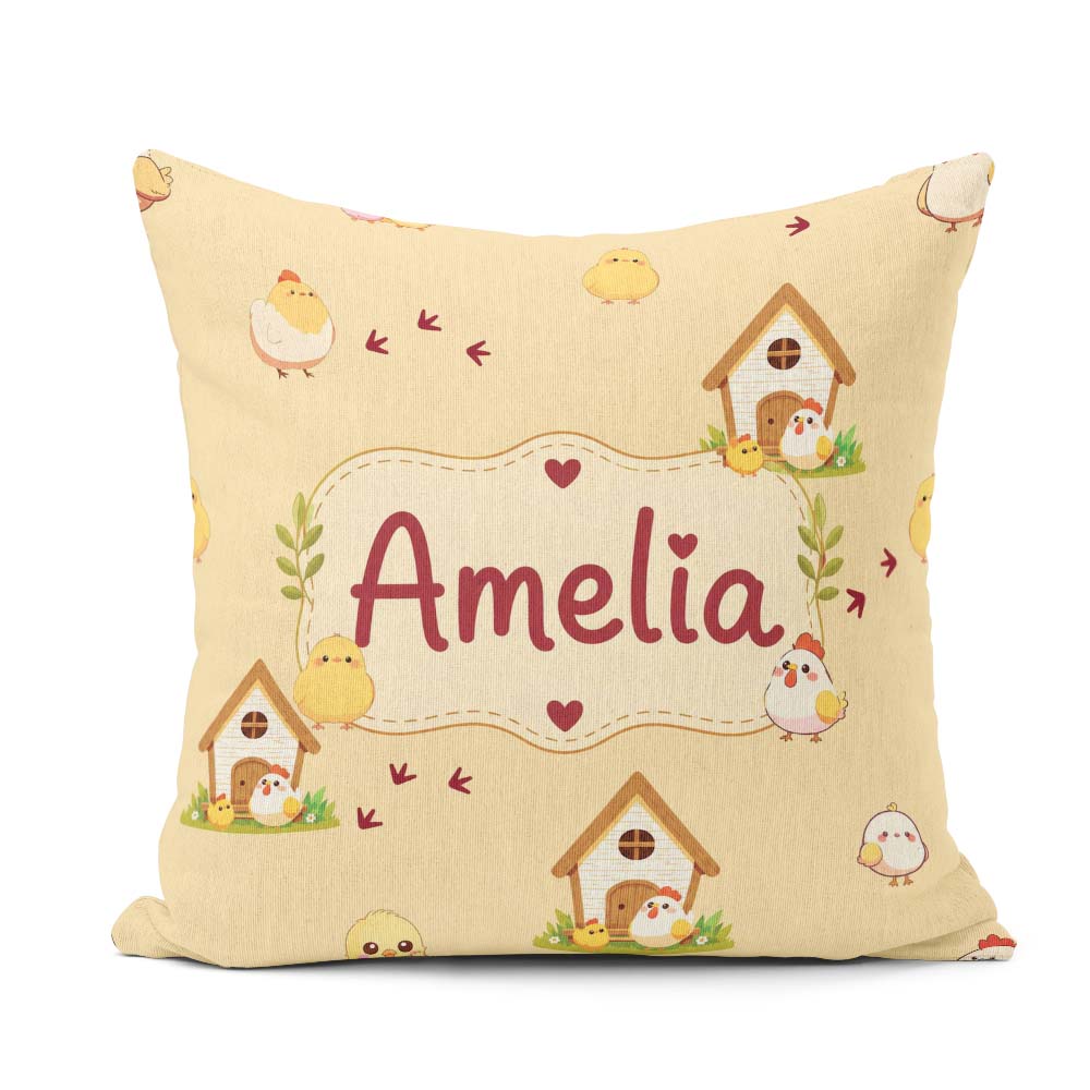 Custom Name Cute Chicken Family Farmhouse Seamless Pattern Name Square Filled Cushion Throw Pillow Sofa Bed Home Decor Zip Washable UK Made