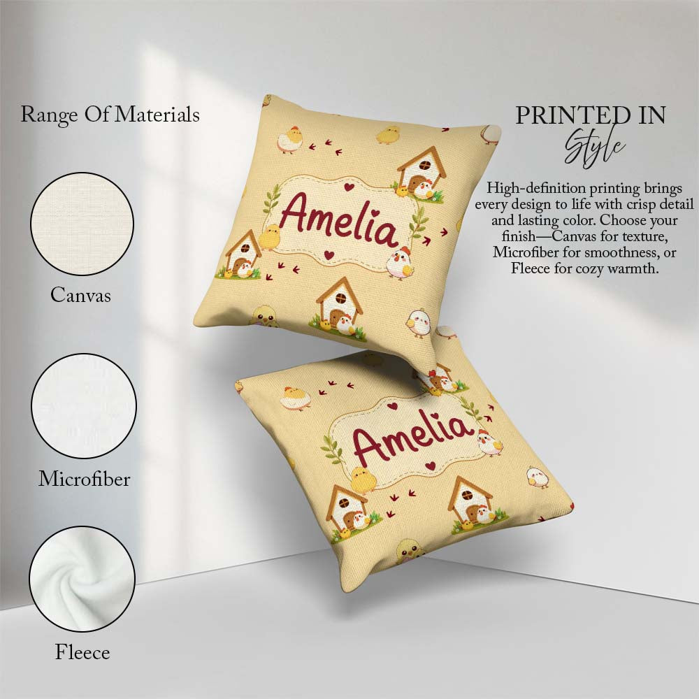 Custom Name Cute Chicken Family Farmhouse Seamless Pattern Name Square Filled Cushion Throw Pillow Sofa Bed Home Decor Zip Washable UK Made