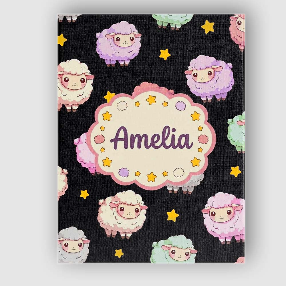 Personalised Name Cute Pastel Sheep Stars Custom Unique Gift Idea Elegant Feature Canvas Wall Art Print Decor Picture Ready to Hang