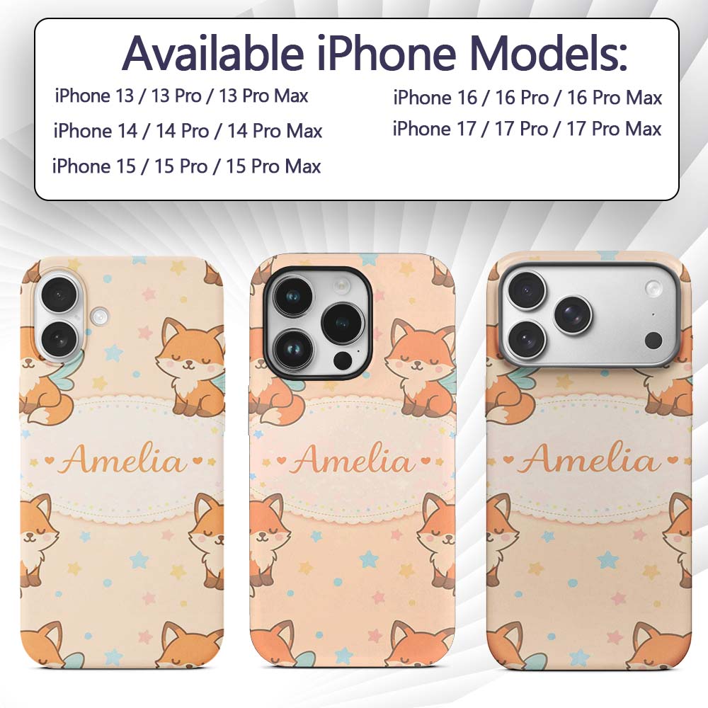Cute Fairy Fox Cartoon Animal Printed Design Custom Name Protective Phone Case Mobile Cover Durable Everyday Smartphone Shock Resistant