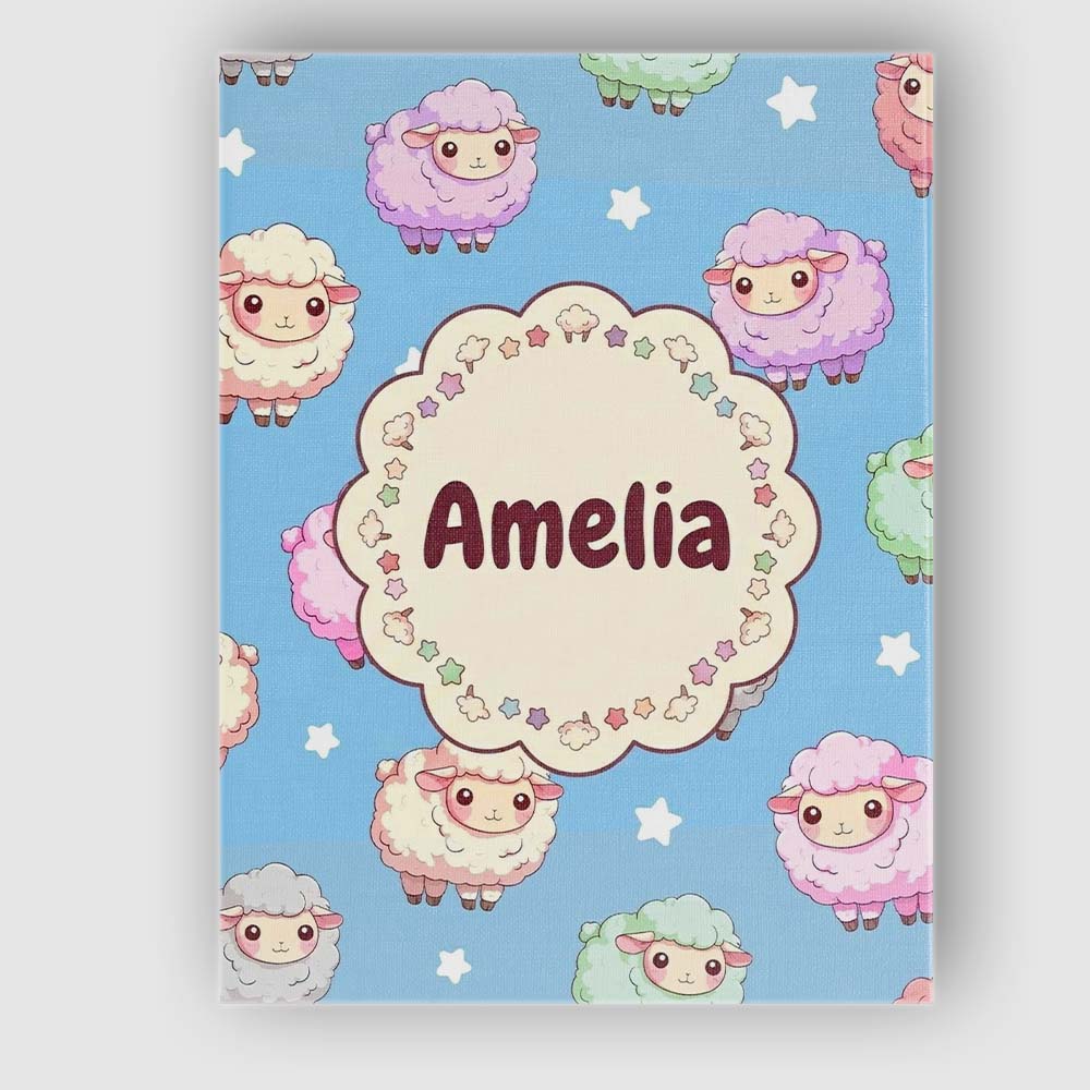 Personalised Name Cute Pastel Sheep Stars Custom Unique Gift Idea Elegant Feature Canvas Wall Art Print Decor Picture Ready to Hang