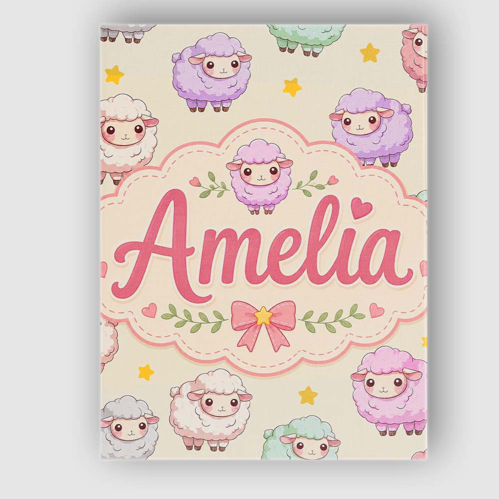 Personalised Name Cute Pastel Sheep Stars Custom Unique Gift Idea Elegant Feature Canvas Wall Art Print Decor Picture Ready to Hang