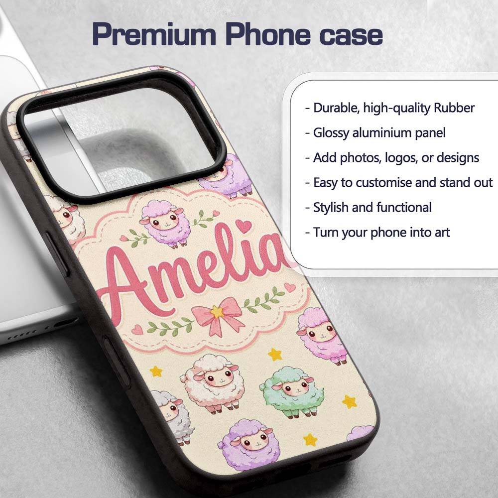 Cute Pastel Sheep Stars Cream Background Seamless Custom Name Protective Phone Case Mobile Cover Durable Everyday Smartphone Shock Resistant