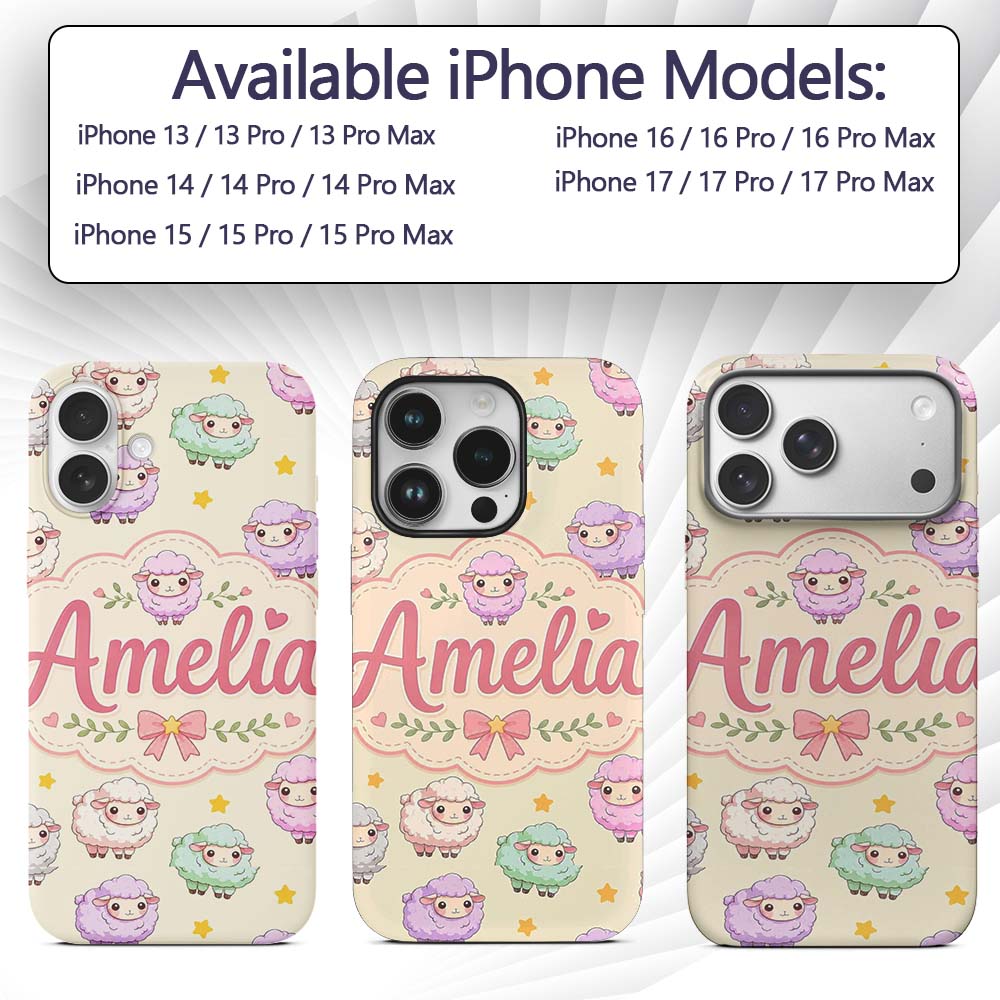 Cute Pastel Sheep Stars Cream Background Seamless Custom Name Protective Phone Case Mobile Cover Durable Everyday Smartphone Shock Resistant