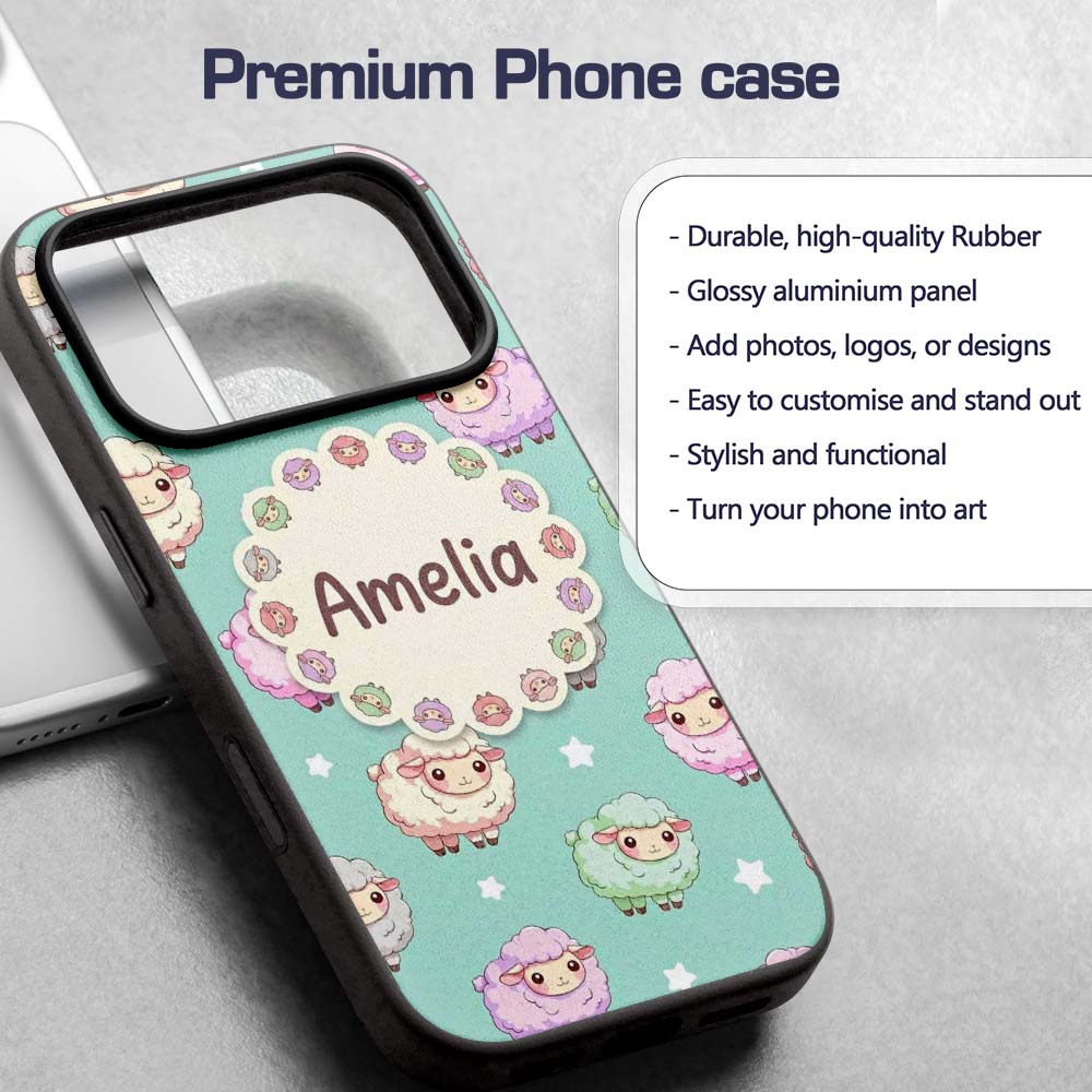 Cute Pastel Sheep Stars Mint Background Seamless Custom Name Protective Phone Case Mobile Cover Durable Everyday Smartphone Shock Resistant