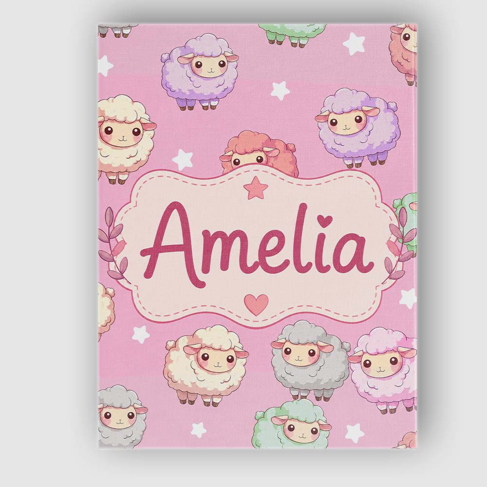 Personalised Name Cute Pastel Sheep Stars Custom Unique Gift Idea Elegant Feature Canvas Wall Art Print Decor Picture Ready to Hang