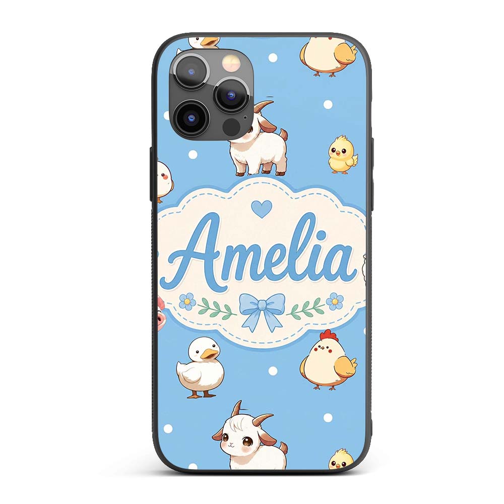 Cute Farm Animals Cow Goat Pig Printed Design Custom Name Protective Phone Case Mobile Cover Durable Everyday Smartphone Shock Resistant