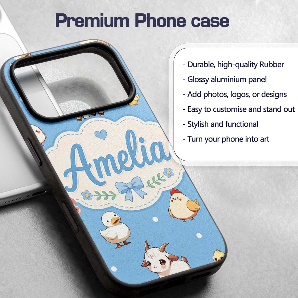 Cute Farm Animals Cow Goat Pig Printed Design Custom Name Protective Phone Case Mobile Cover Durable Everyday Smartphone Shock Resistant