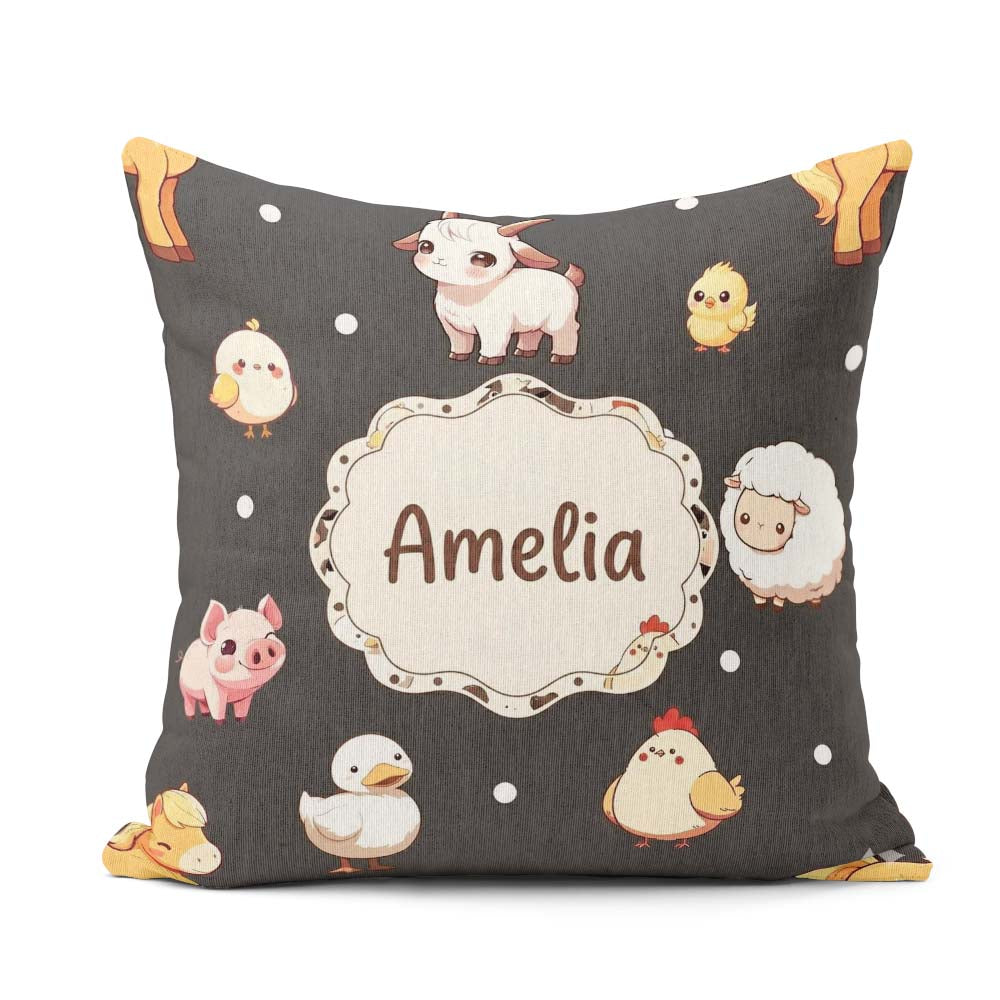 Custom Name Farm Animals Cow Goat Pig Chicken Dark Seamless Name Square Filled Cushion Throw Pillow Sofa Bed Home Decor Zip Washable UK Made