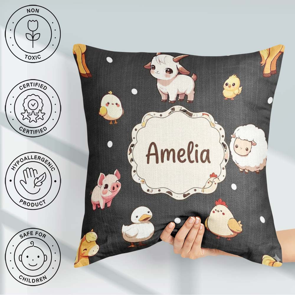 Custom Name Farm Animals Cow Goat Pig Chicken Dark Seamless Name Square Filled Cushion Throw Pillow Sofa Bed Home Decor Zip Washable UK Made