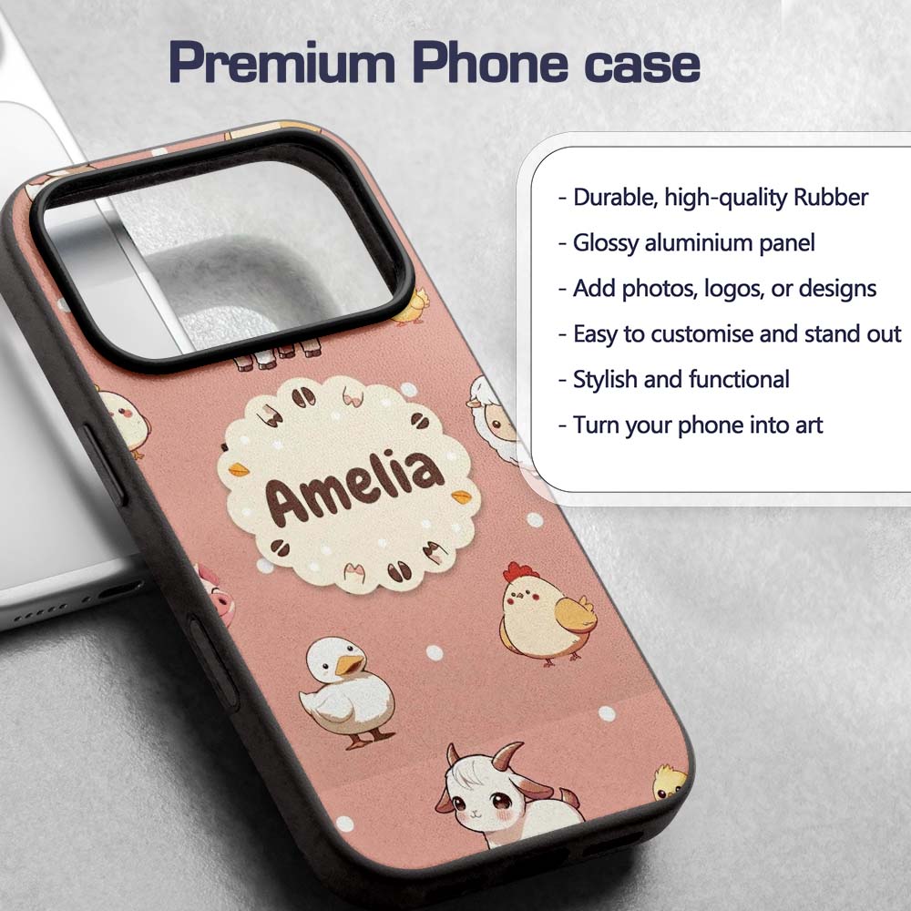Cute Farm Animals Cow Goat Pig Chicken Peach Custom Name Protective Phone Case Mobile Cover Durable Everyday Smartphone Shock Resistant