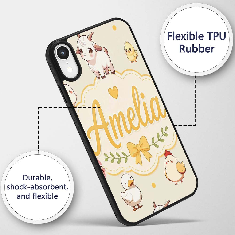 Cute Farm Animals Cow Goat Pig Chicken Cream Custom Name Protective Phone Case Mobile Cover Durable Everyday Smartphone Shock Resistant