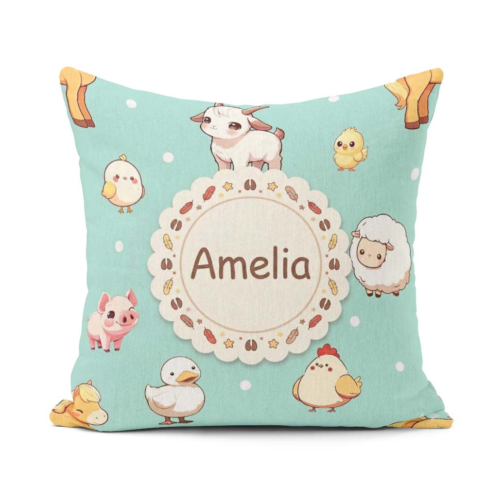 Custom Name Farm Animals Cow Goat Pig Chicken Mint Seamless Name Square Filled Cushion Throw Pillow Sofa Bed Home Decor Zip Washable UK Made
