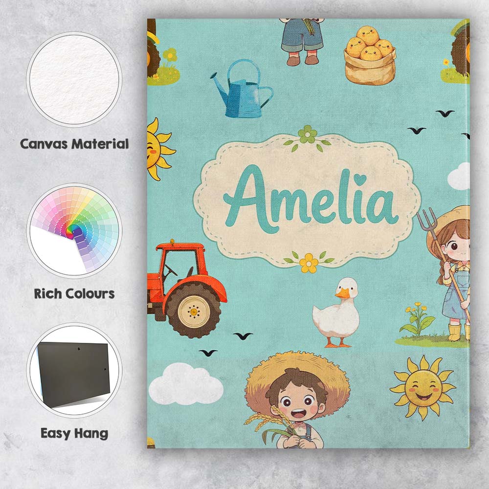 Personalised Name Cute Farm Tractor Farmer Custom Unique Gift Idea Elegant Feature Canvas Wall Art Print Decor Picture Ready to Hang