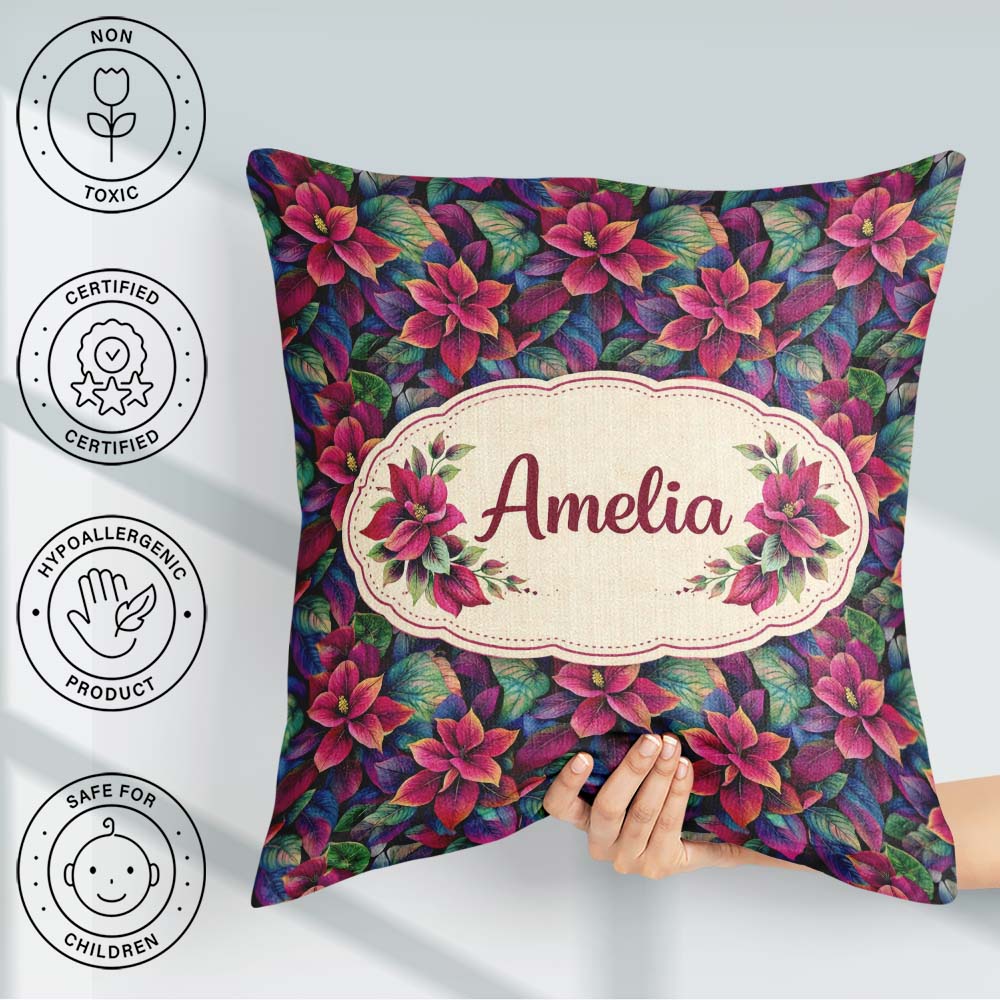 Custom Name Dark Autumn Leaves Botanical Seamless Pattern Lovely Square Filled Cushion Throw Pillow Sofa Bed Home Decor Zip Washable UK Made