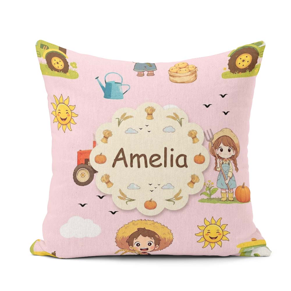Custom Name Farm Tractor Farmer Duck Sun Clouds Seamless Pattern Square Filled Cushion Throw Pillow Sofa Bed Home Decor Zip Washable UK Made