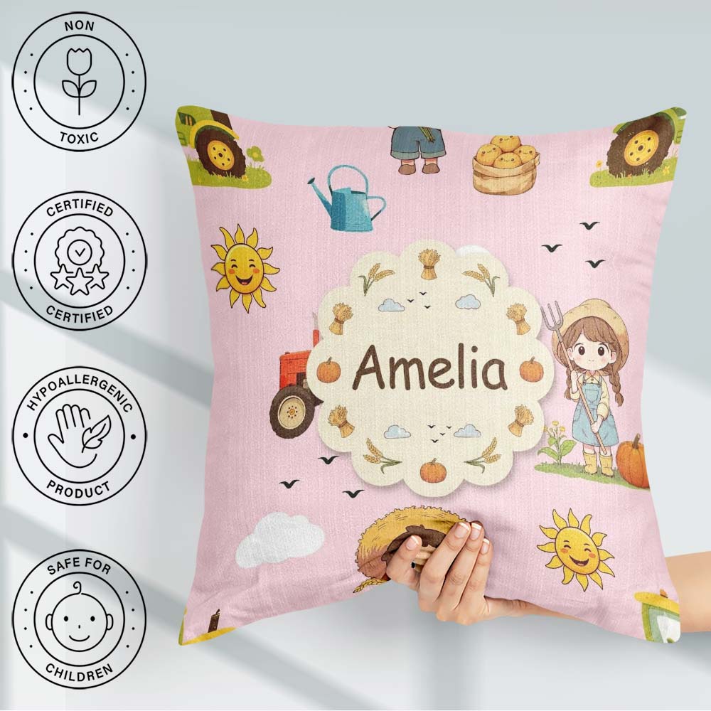 Custom Name Farm Tractor Farmer Duck Sun Clouds Seamless Pattern Square Filled Cushion Throw Pillow Sofa Bed Home Decor Zip Washable UK Made