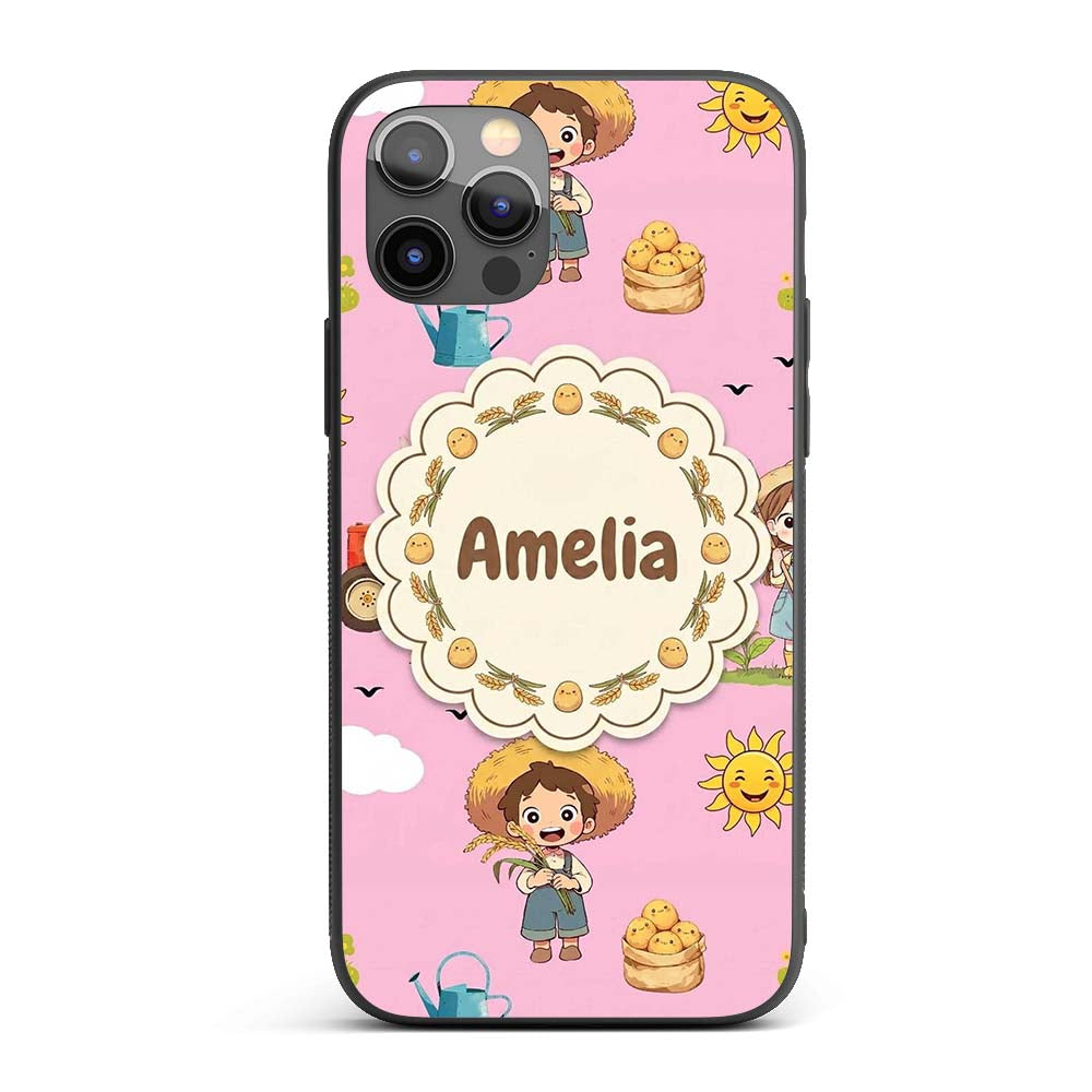 Cute Farm Tractor Farmer Duck Sun Clouds Rose Custom Name Protective Phone Case Mobile Cover Durable Everyday Smartphone Shock Resistant