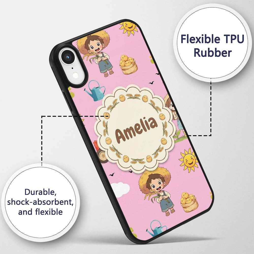 Cute Farm Tractor Farmer Duck Sun Clouds Rose Custom Name Protective Phone Case Mobile Cover Durable Everyday Smartphone Shock Resistant