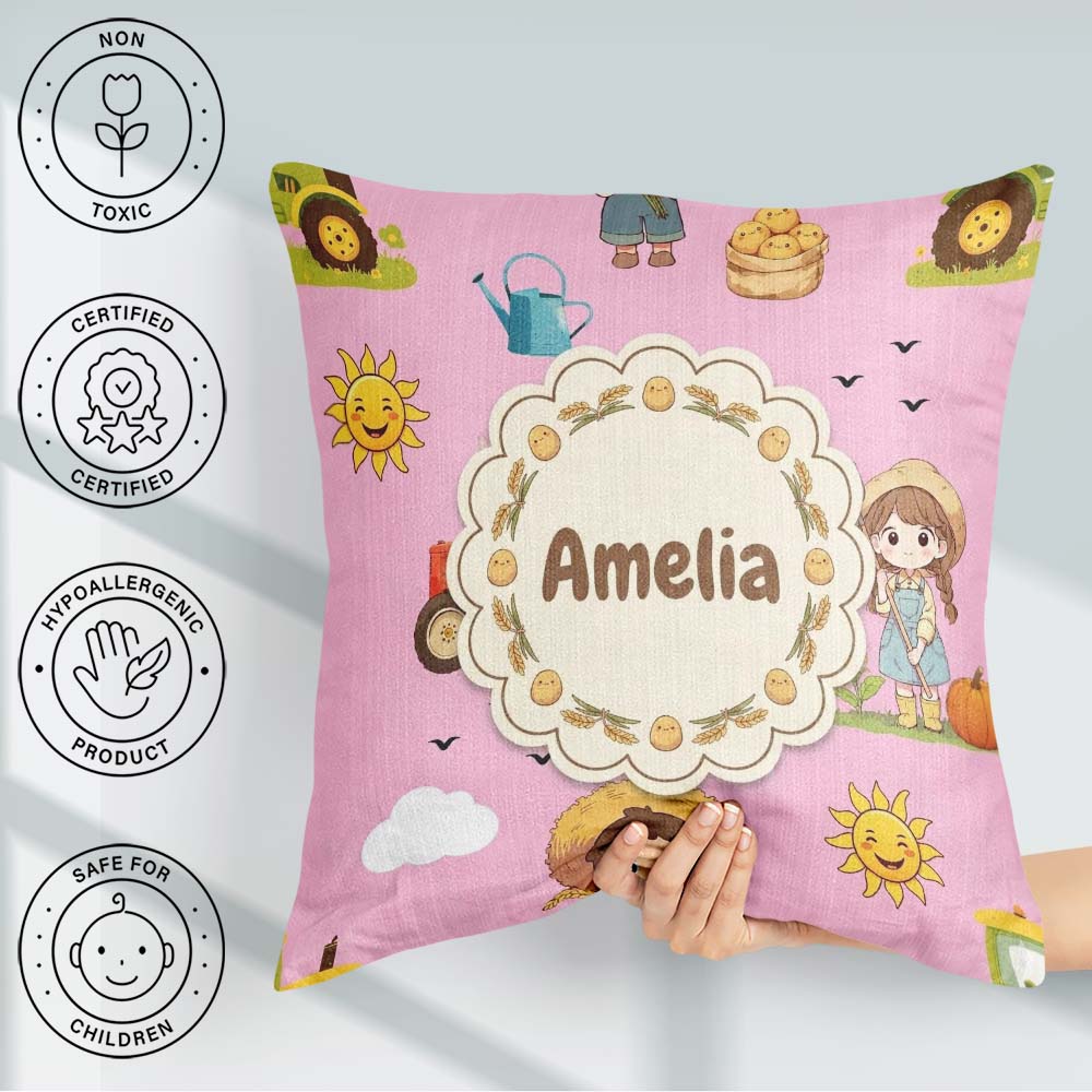 Custom Name Farm Tractor Farmer Duck Sun Clouds Seamless Pattern Square Filled Cushion Throw Pillow Sofa Bed Home Decor Zip Washable UK Made