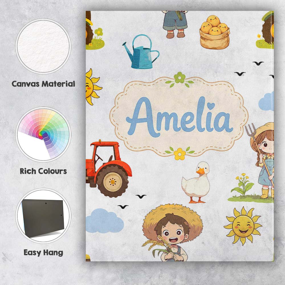 Personalised Name Cute Farm Tractor Farmer Custom Unique Gift Idea Elegant Feature Canvas Wall Art Print Decor Picture Ready to Hang