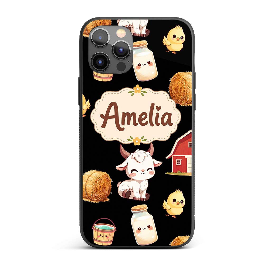 Cute Baby Goat Barn Hay Milk Chick Farm Black Custom Name Protective Phone Case Mobile Cover Durable Everyday Smartphone Shock Resistant
