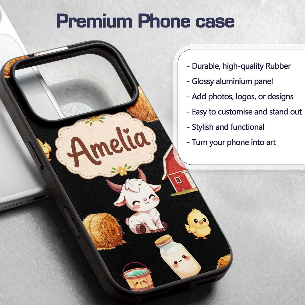 Cute Baby Goat Barn Hay Milk Chick Farm Black Custom Name Protective Phone Case Mobile Cover Durable Everyday Smartphone Shock Resistant