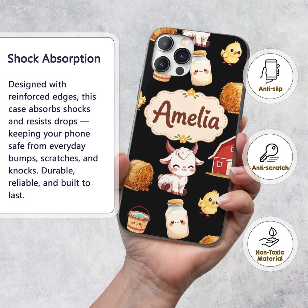 Cute Baby Goat Barn Hay Milk Chick Farm Black Custom Name Protective Phone Case Mobile Cover Durable Everyday Smartphone Shock Resistant