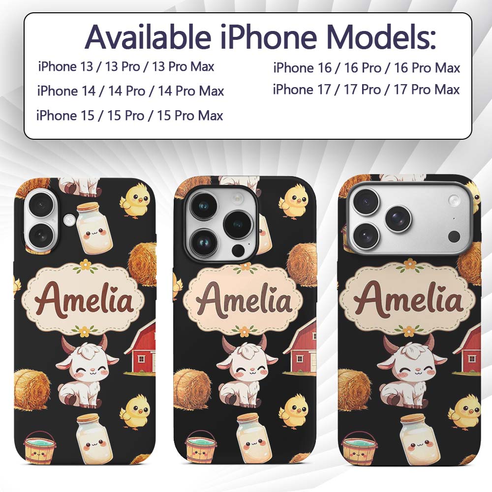 Cute Baby Goat Barn Hay Milk Chick Farm Black Custom Name Protective Phone Case Mobile Cover Durable Everyday Smartphone Shock Resistant