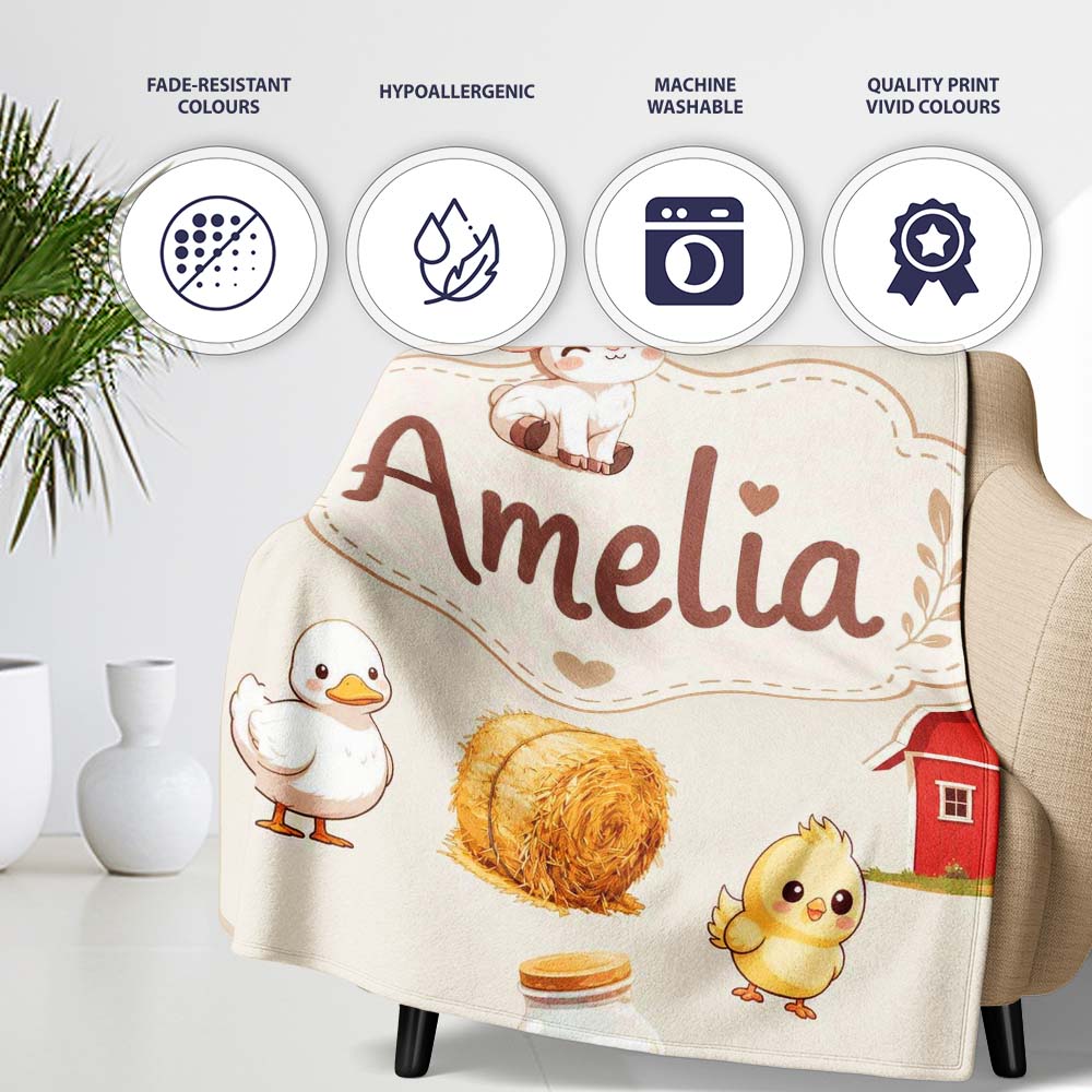 Cute Baby Goat Barn Hay Milk Chick Farm Cream Seamless Pattern Personalised Custom Name Super Soft Fleece Blanket Bed Sofa Throw