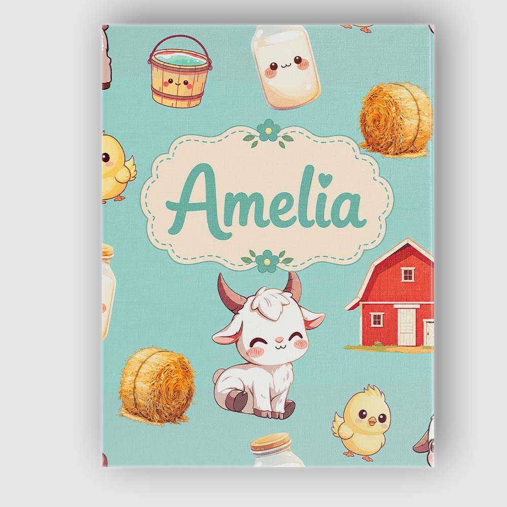 Personalised Name Cute Baby Goat Barn Hay Custom Unique Gift Idea Elegant Feature Canvas Wall Art Print Decor Picture Ready to Hang