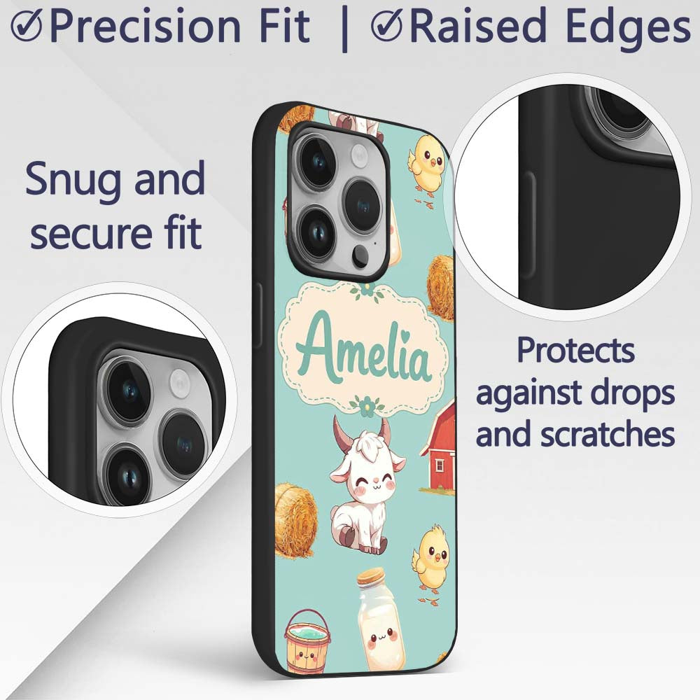 Cute Baby Goat Barn Hay Milk Chick Farm Mint Custom Name Protective Phone Case Mobile Cover Durable Everyday Smartphone Shock Resistant