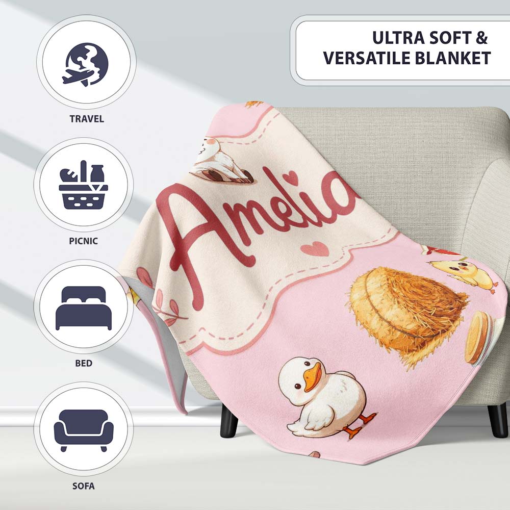 Cute Baby Goat Barn Hay Milk Chick Farm Pink Seamless Pattern Name Personalised Custom Name Super Soft Fleece Blanket Bed Sofa Throw
