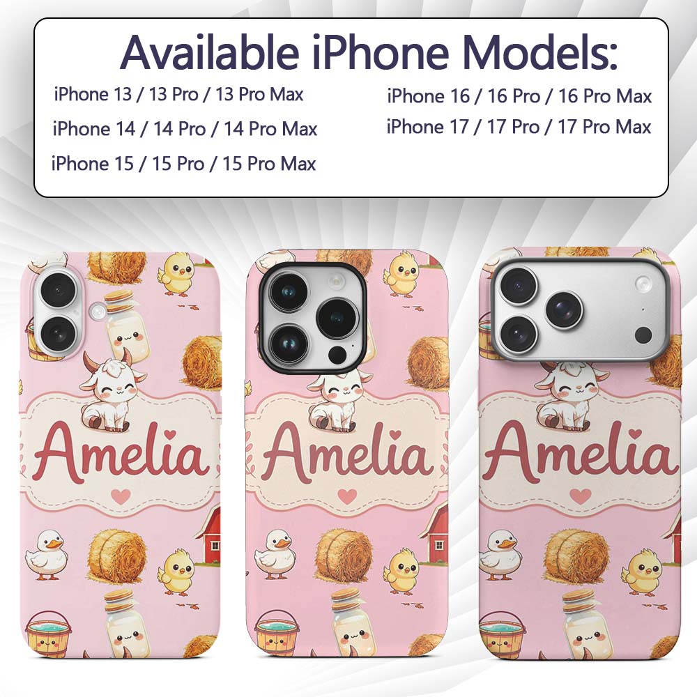 Cute Baby Goat Barn Hay Milk Chick Farm Pink Custom Name Protective Phone Case Mobile Cover Durable Everyday Smartphone Shock Resistant