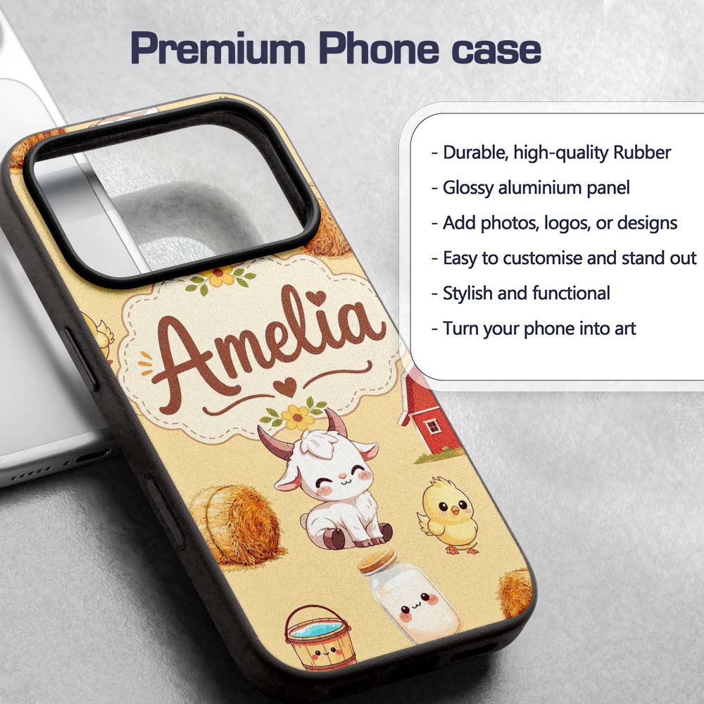 Cute Baby Goat Barn Hay Milk Chick Farm Yellow Custom Name Protective Phone Case Mobile Cover Durable Everyday Smartphone Shock Resistant