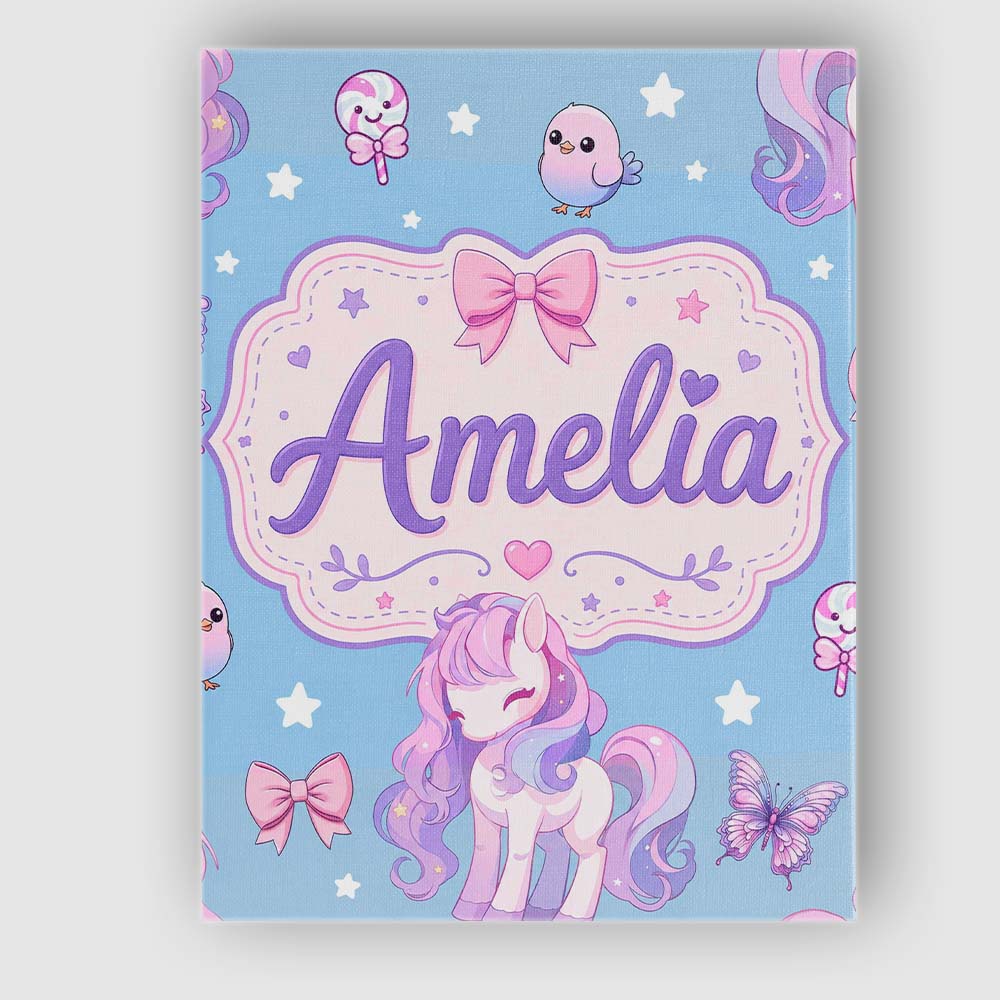 Personalised Name Cute Unicorn Pastel Stars Custom Bespoke Interior Contemporary Canvas Wall Art Print Decor Picture Ready to Hang