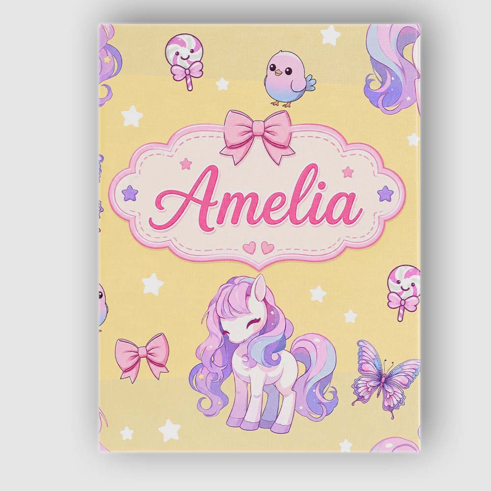 Personalised Name Cute Unicorn Pastel Stars Custom Bespoke Interior Contemporary Canvas Wall Art Print Decor Picture Ready to Hang