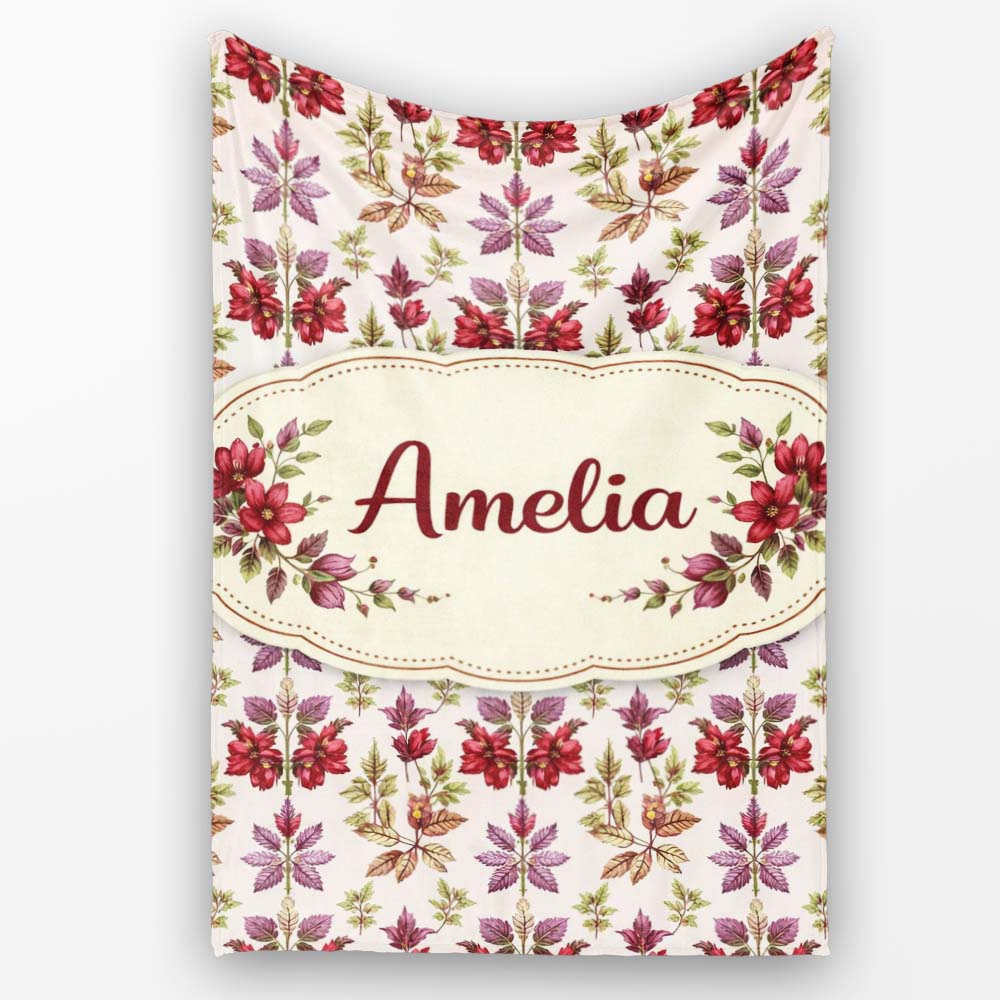 Pastel Watercolor Leaves Soft Botanical Seamless Pattern Lovely Personalised Custom Name Super Soft Fleece Blanket Bed Sofa Throw